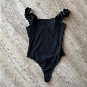 Ruffle Strap Bodysuit - Black